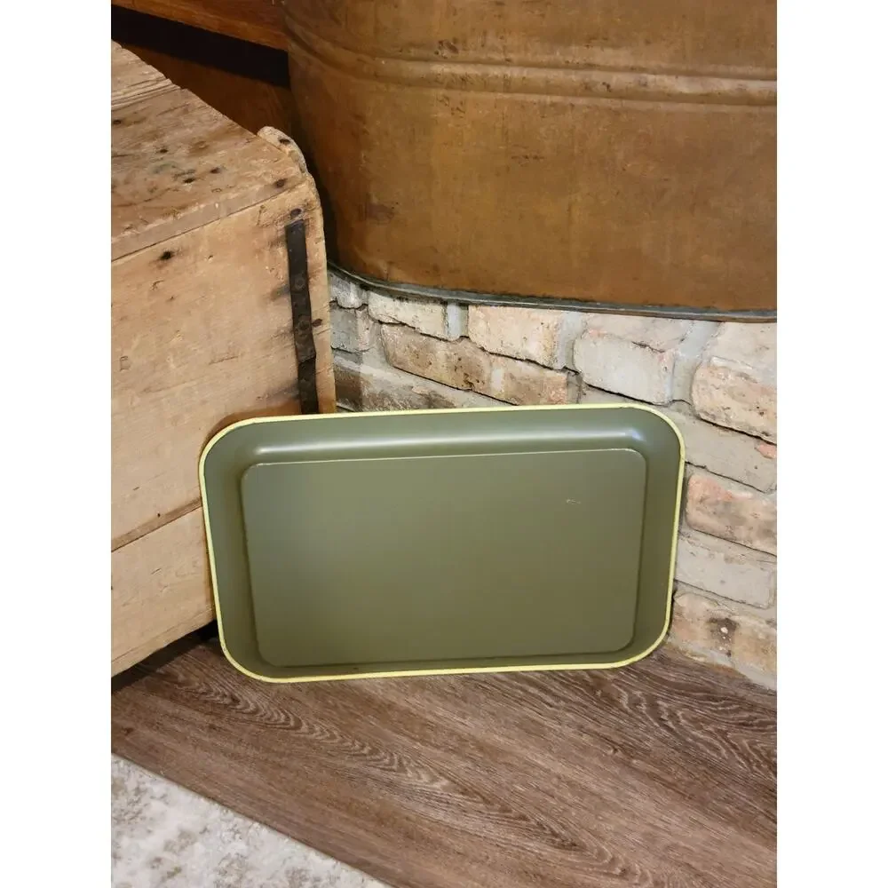 Vintage Mid Century Red Metal Serving Tray Oak Leaves Acorns Fall Autumn TV Lap